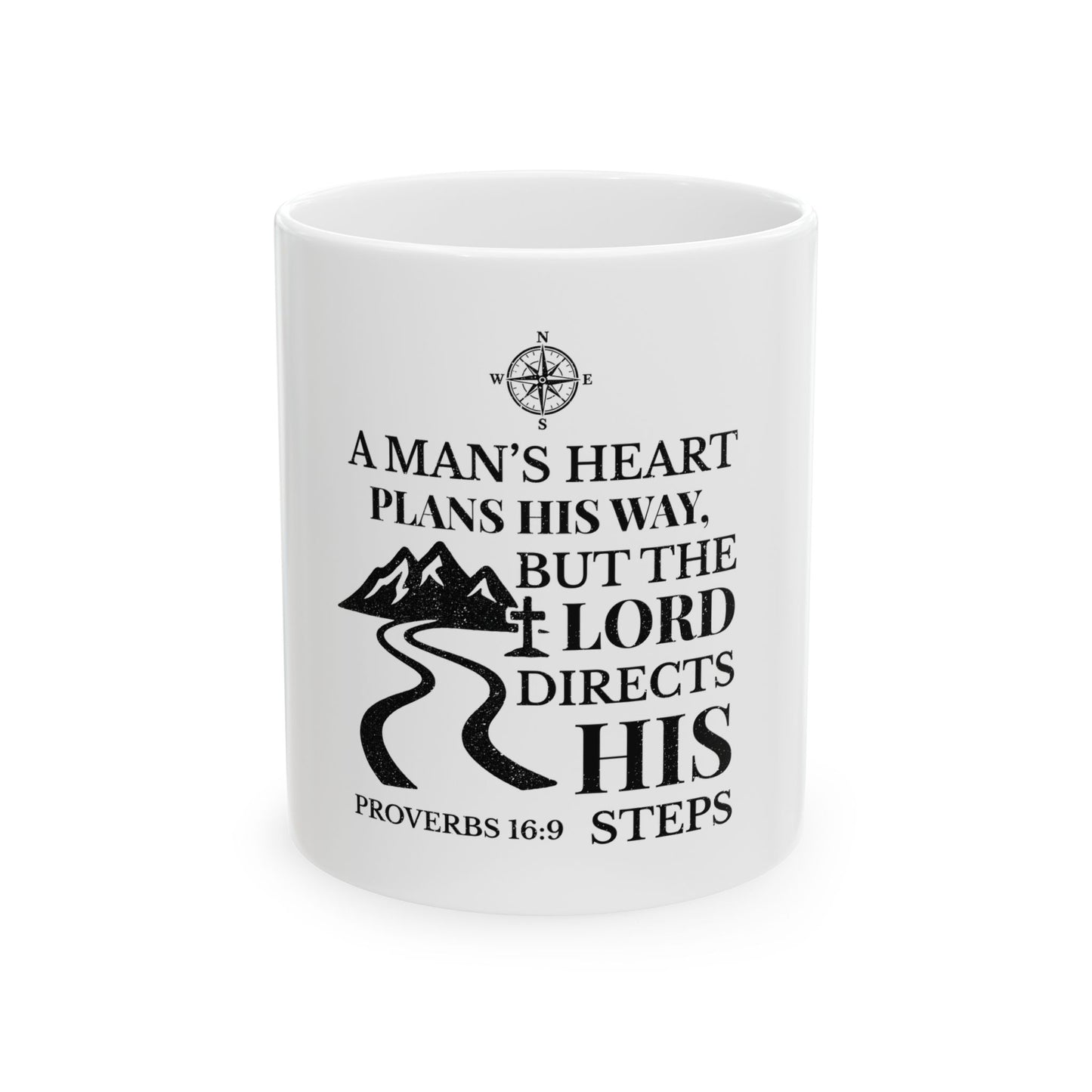 Inspirational Ceramic Mug - Proverbs 16:9, God-Guided Gift, Coffee Lovers, Faith-Based, Cozy Home Decor