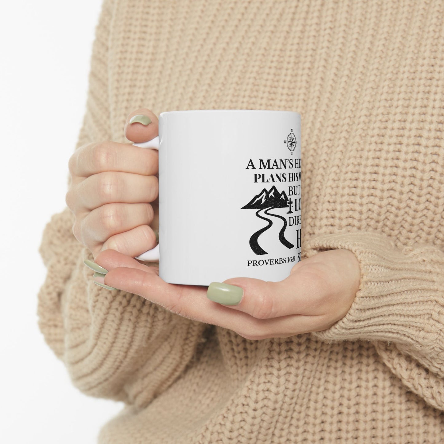 Inspirational Ceramic Mug - Proverbs 16:9, God-Guided Gift, Coffee Lovers, Faith-Based, Cozy Home Decor