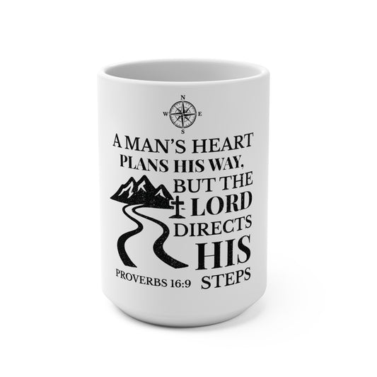 A Man’s Heart Proverbs 16:9 Christian Mug – Inspirational Bible Verse Coffee Cup