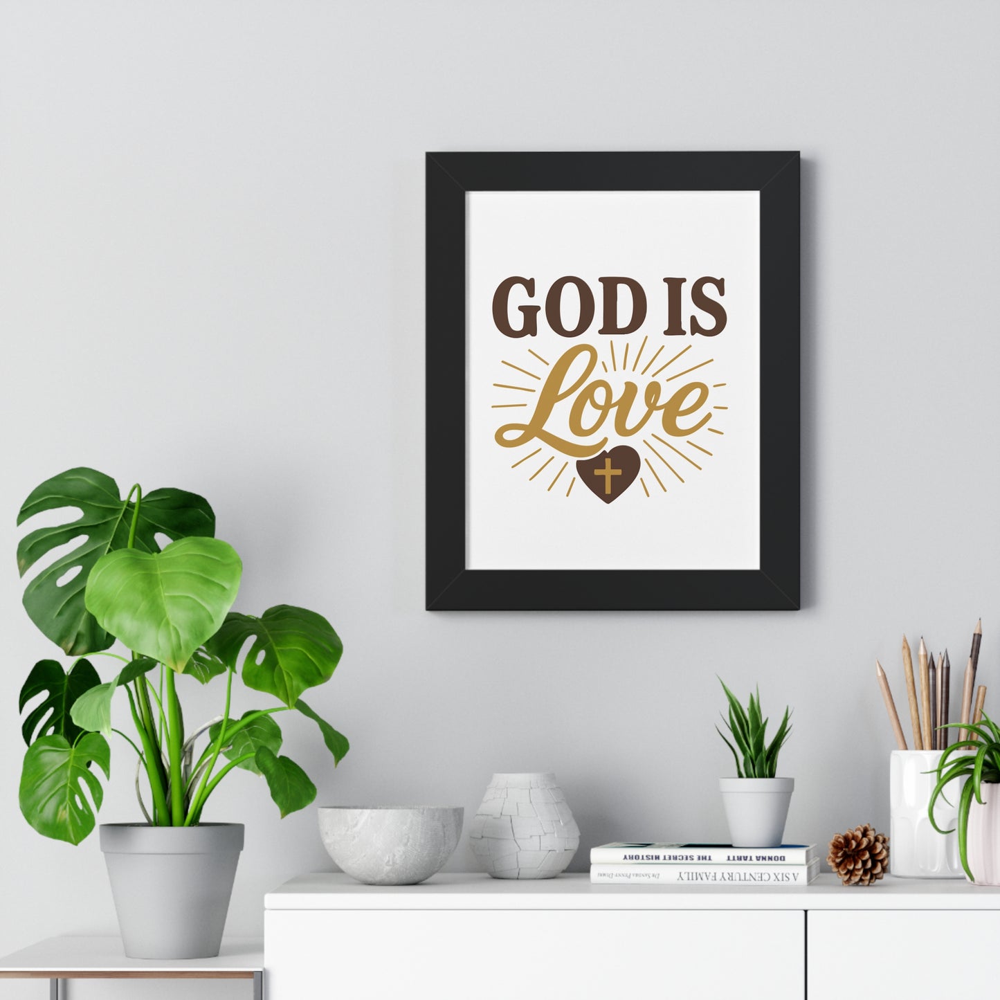 Framed Inspirational Wall Art, God Is Love Poster, Christian Home Decor, Faith Print for Living Room, Gift for Family