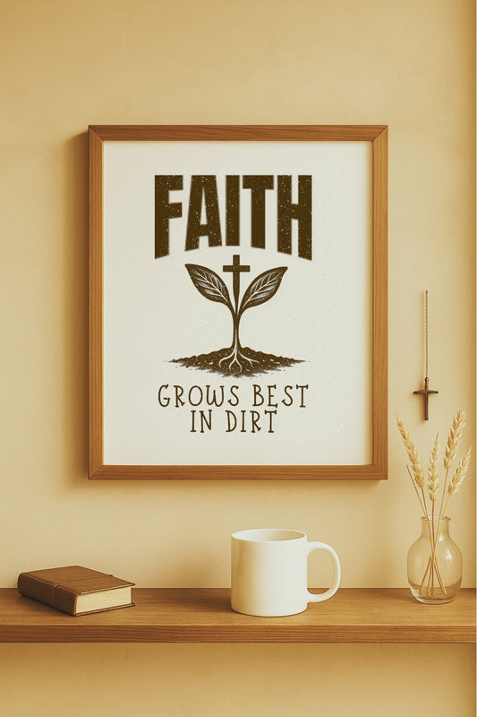 Christian Farmhouse Wall Art – Faith Grows Best in Dirt Poster