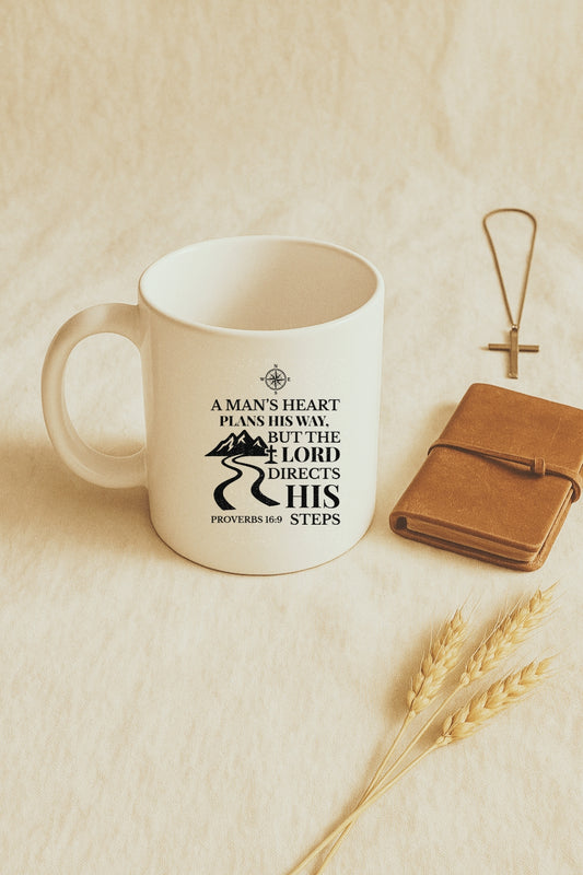 Inspirational Ceramic Mug - Proverbs 16:9, God-Guided Gift, Coffee Lovers, Faith-Based, Cozy Home Decor