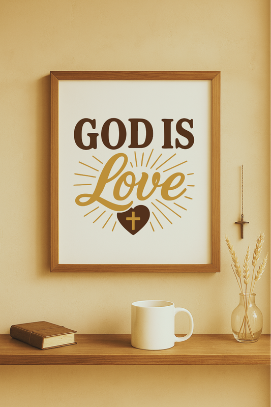 Framed Inspirational Wall Art, God Is Love Poster, Christian Home Decor, Faith Print for Living Room, Gift for Family