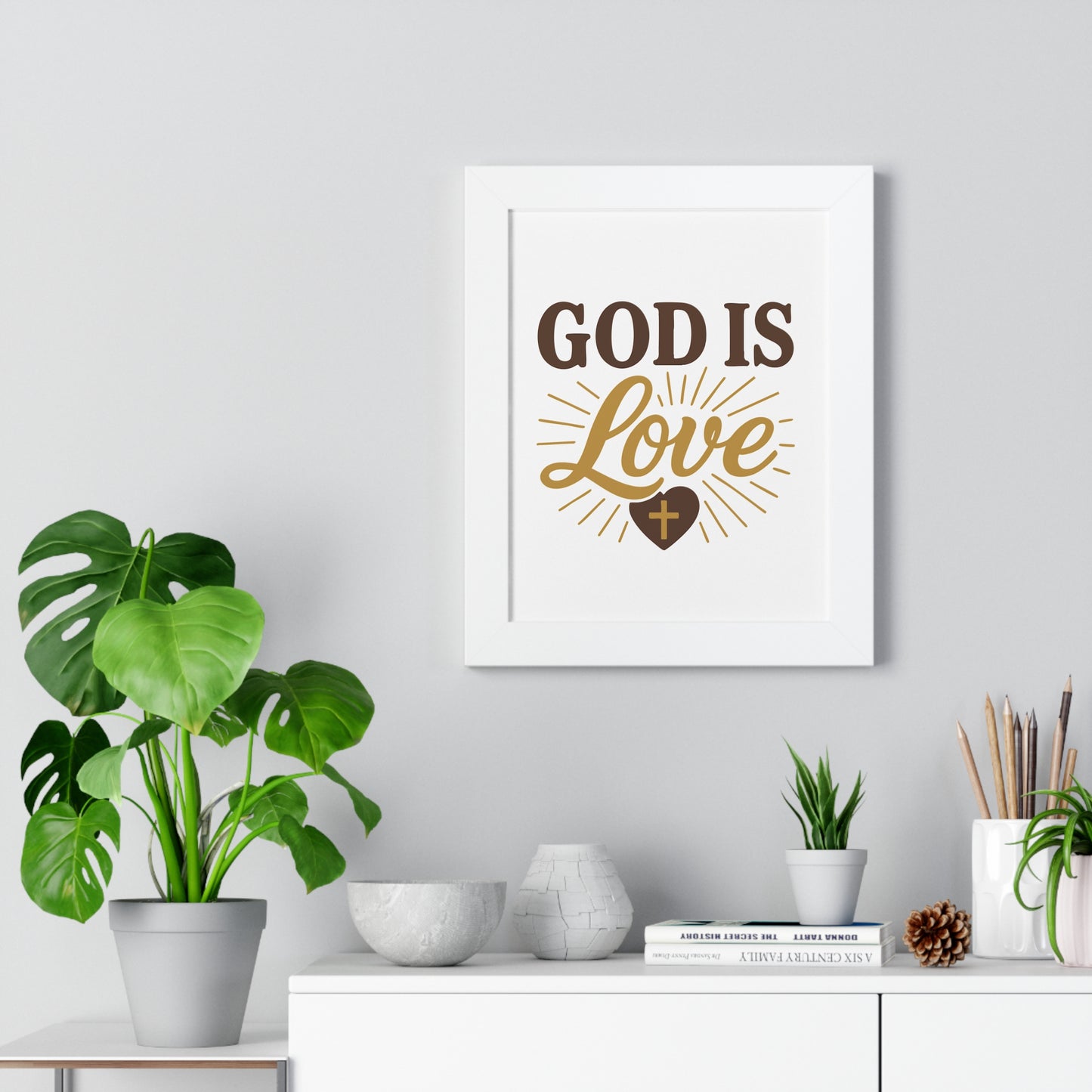 Framed Inspirational Wall Art, God Is Love Poster, Christian Home Decor, Faith Print for Living Room, Gift for Family